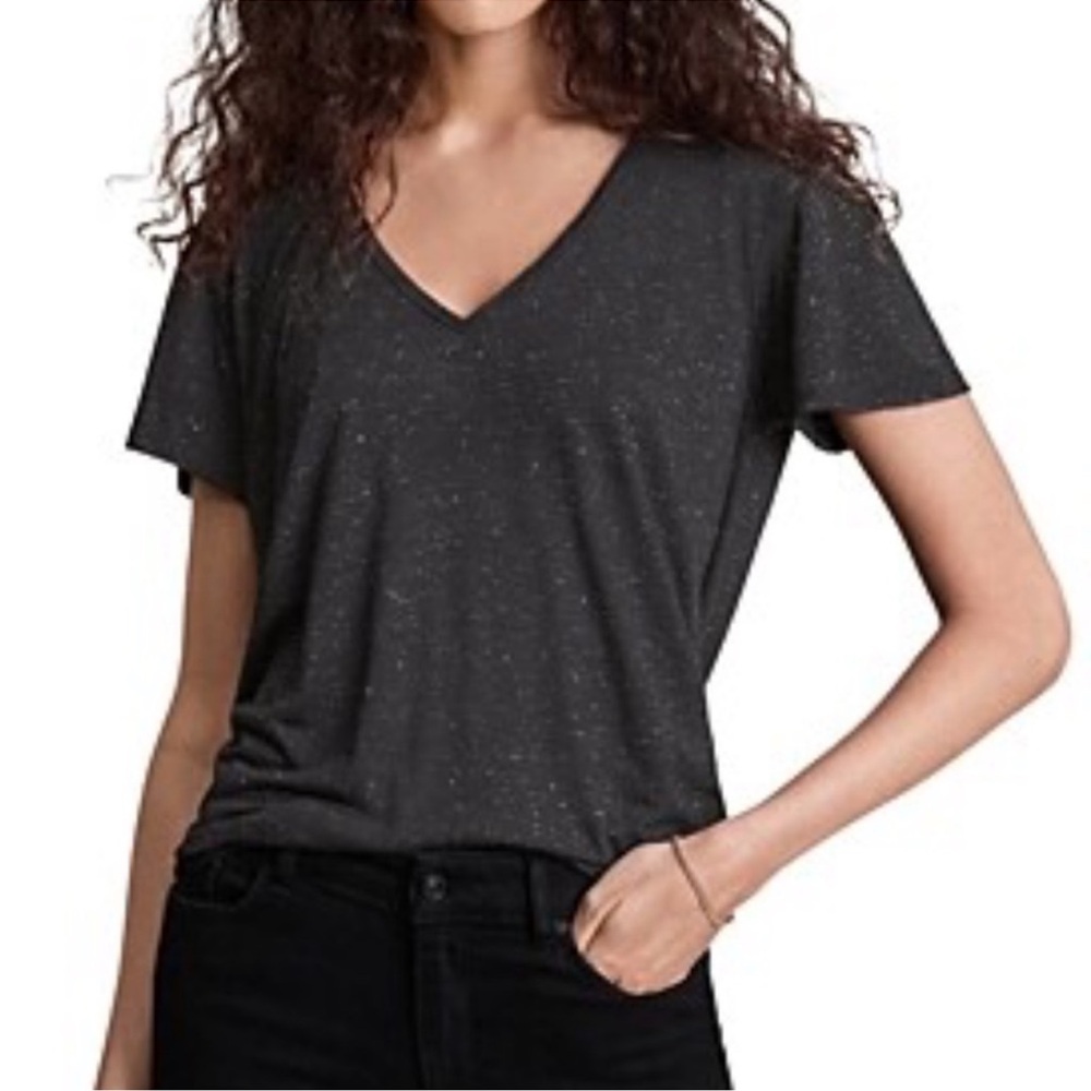 NWT AllSaints Emelyn Shimmer Tee in Black Size Medium - Picture 2 of 9